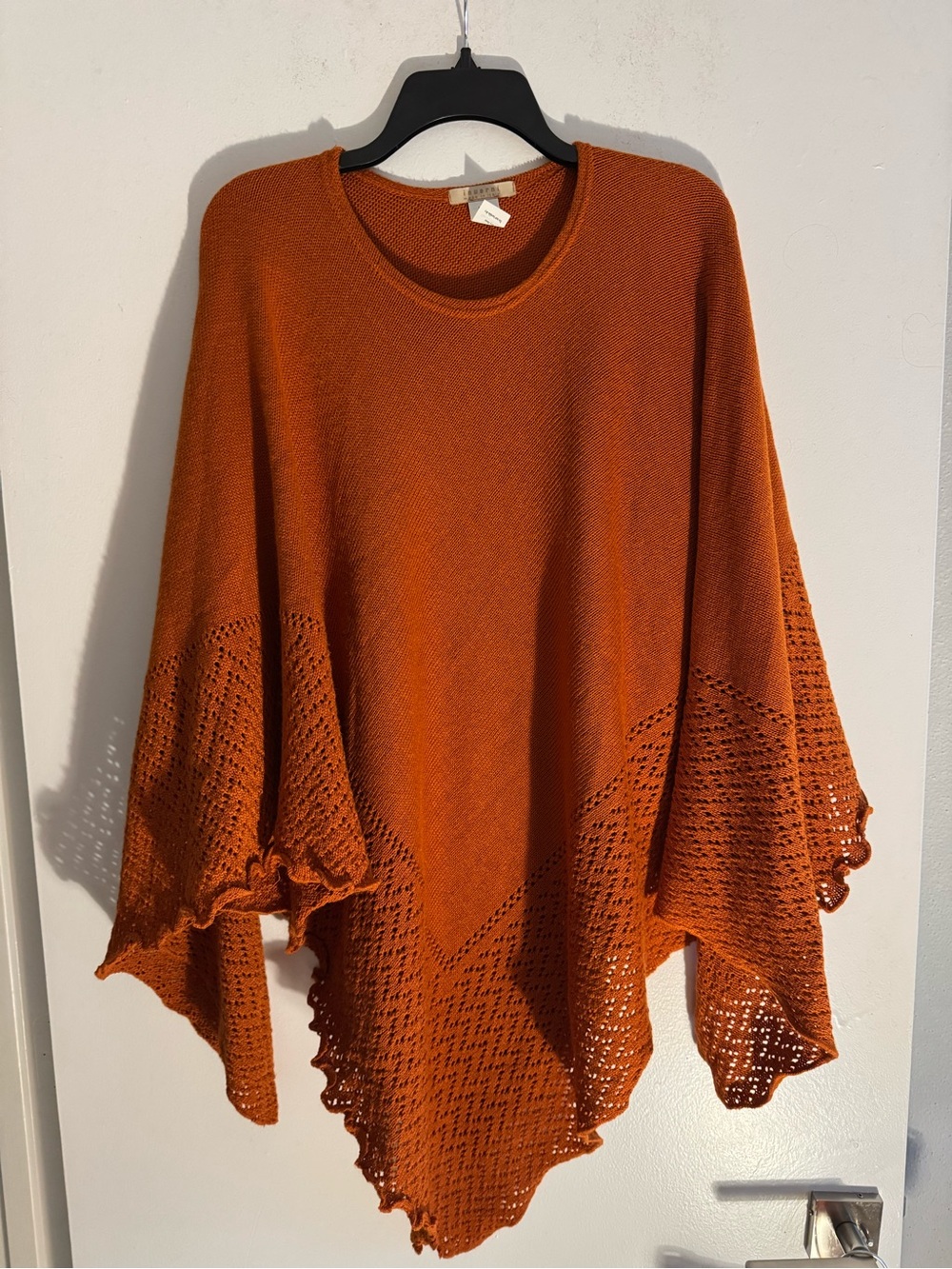 Inverni Made In Italy Wool Blend Knit Poncho Cape Rust Orange Asymmetric Crochet